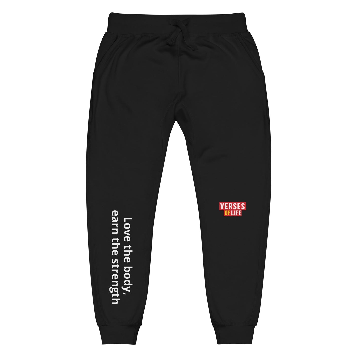 Verses of Life Fleece Sweatpants – “Love the Body, Earn the Strength” (Dark Color Edition) - S, Black image
