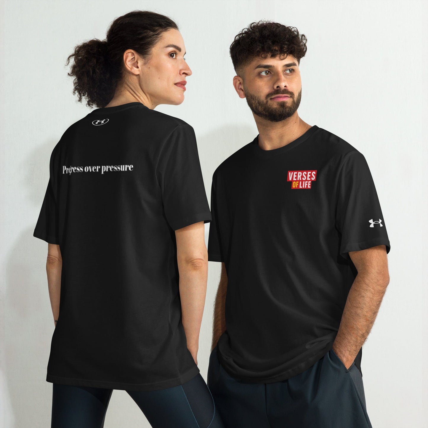 Verses of Life x Under Armour® Performance Tee – “Progress Over Pressure” (Dark Color Edition) - Black, 2XL image