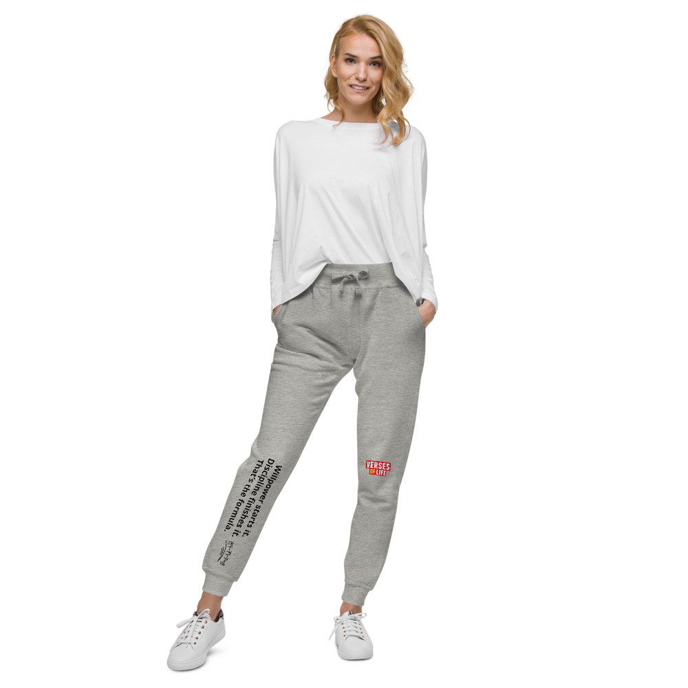 Verses of Life Fleece Sweatpants – “Willpower Starts It. Discipline Finishes It.” Light Edition image 2