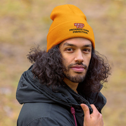 Verses of Life Cuffed Beanie – “Progress Over Perfection” (Light Color Edition) image 2