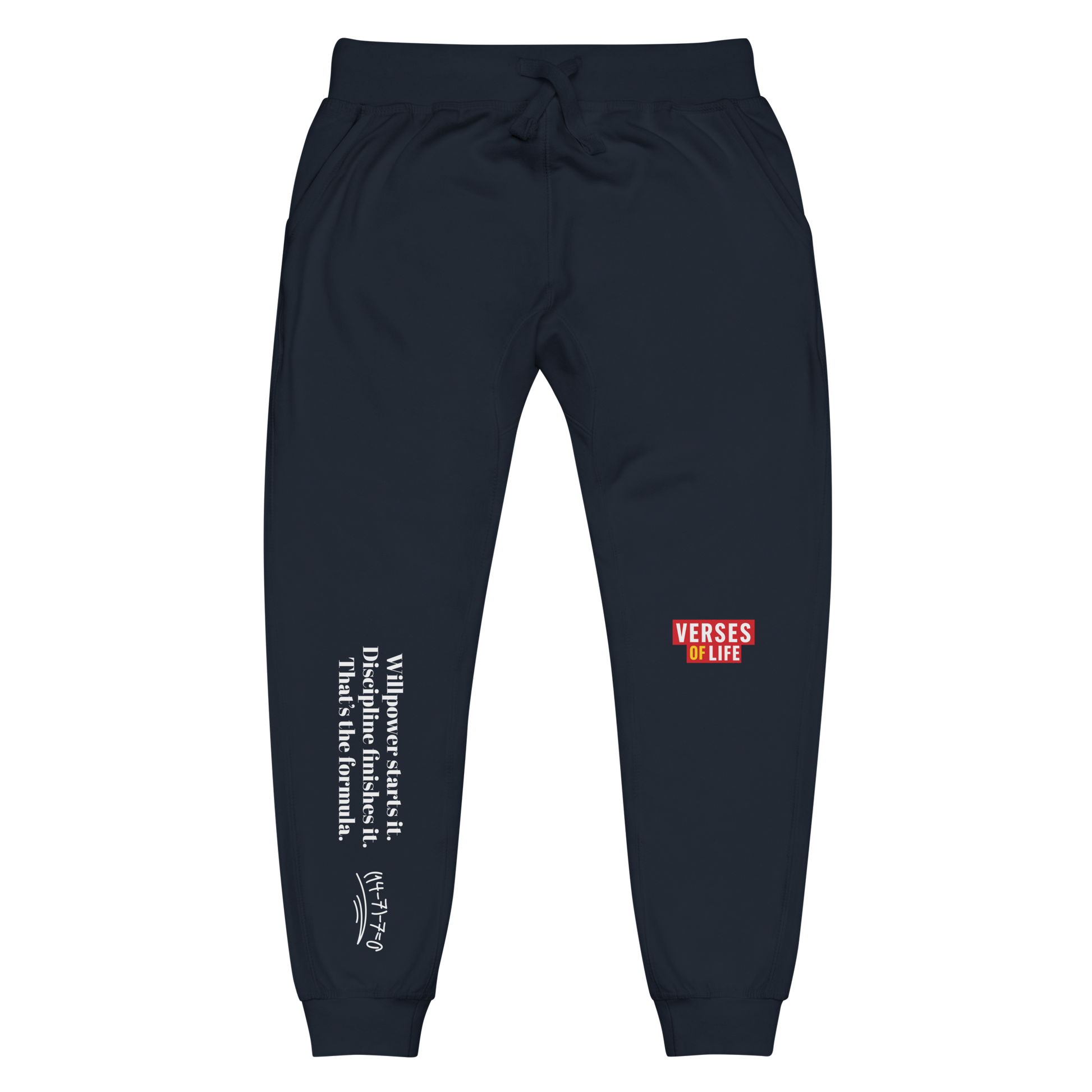 Verses of Life Fleece Sweatpants – “Willpower Starts It. Discipline Finishes It.” Dark Edition image 18