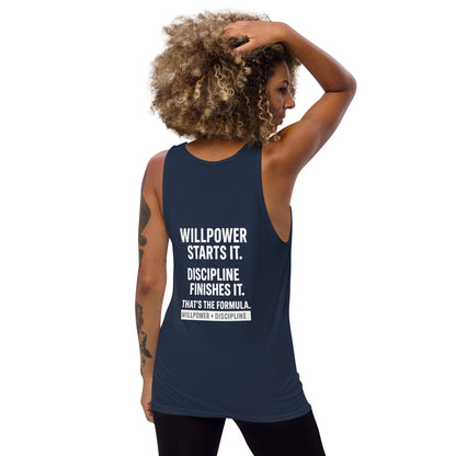 Verses of Life Classic Unisex Tank – “Willpower Starts It. Discipline Finishes It. That’s the Formula.” (Dark Color Edition) - XS, Navy image