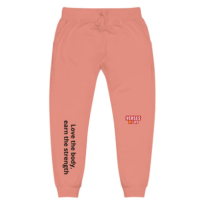 Verses of Life Fleece Sweatpants – “Love the Body, Earn the Strength” (Light Color Edition) - L, Dusty Rose image