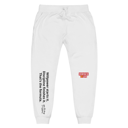 Verses of Life Fleece Sweatpants – “Willpower Starts It. Discipline Finishes It.” Light Edition image 9