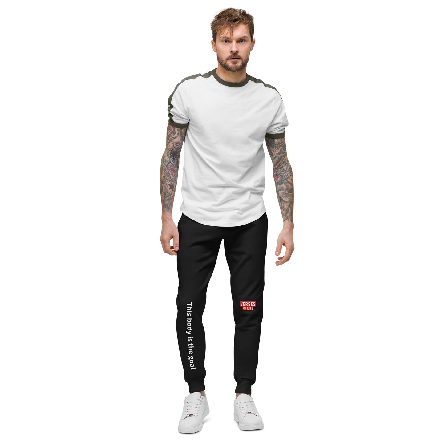 Verses of Life Fleece Sweatpants – “This Body Is the Goal” (Dark Color Edition) image 0