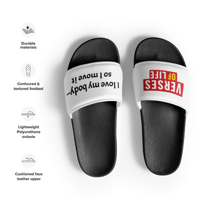 Verses of Life Men's Slides – “I love my body—so I move it” - Black, 10 image