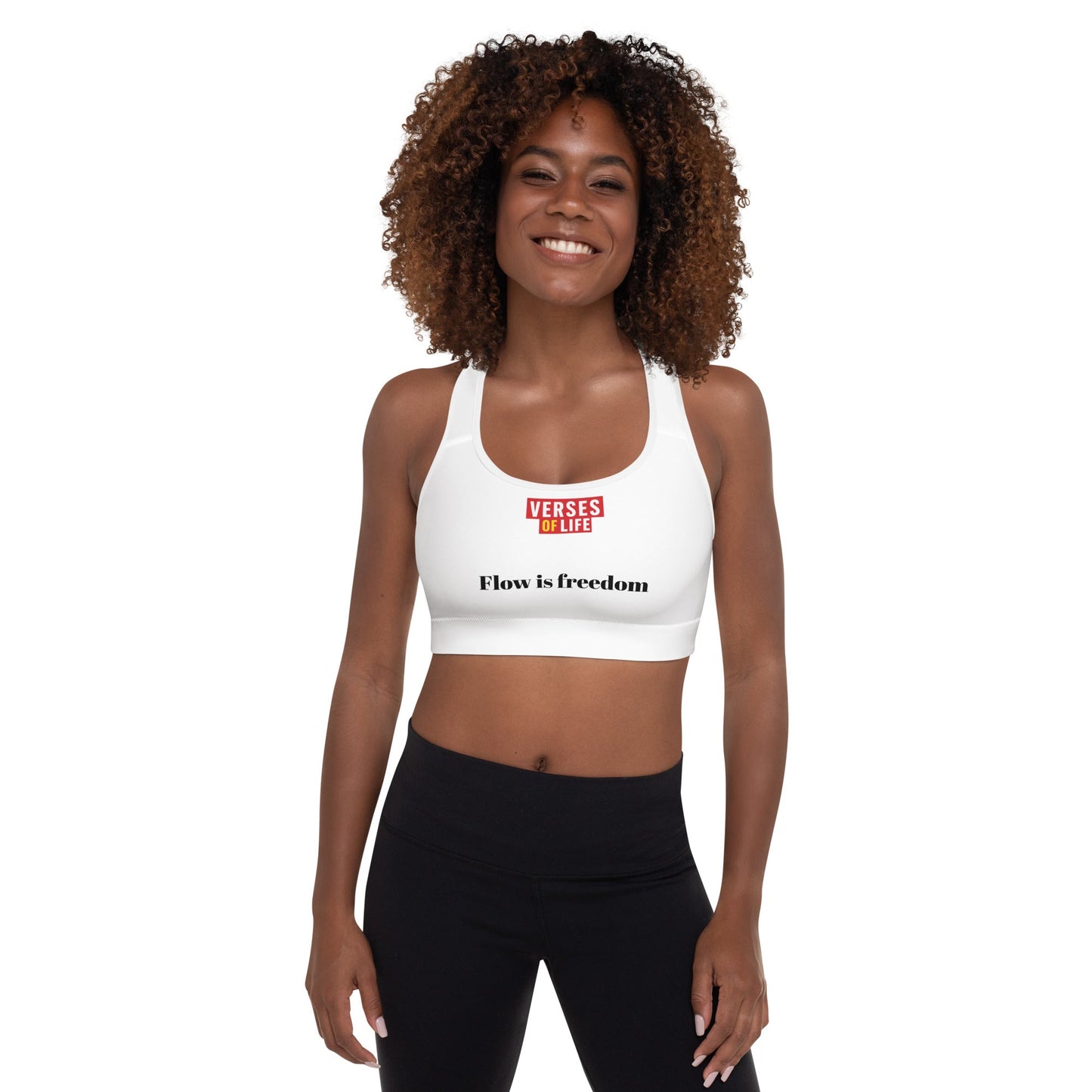 Verses of Life Sports Bra – “Flow is Freedom” - White, XS image