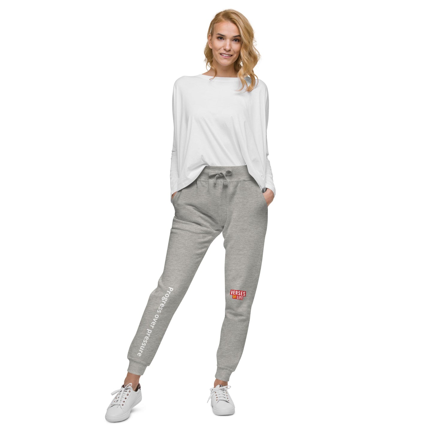 Verses of Life Fleece Sweatpants – “Progress Over Pressure” (Dark Color Edition) image 2