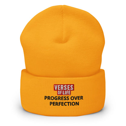 Verses of Life Cuffed Beanie – “Progress Over Perfection” (Light Color Edition) image 3