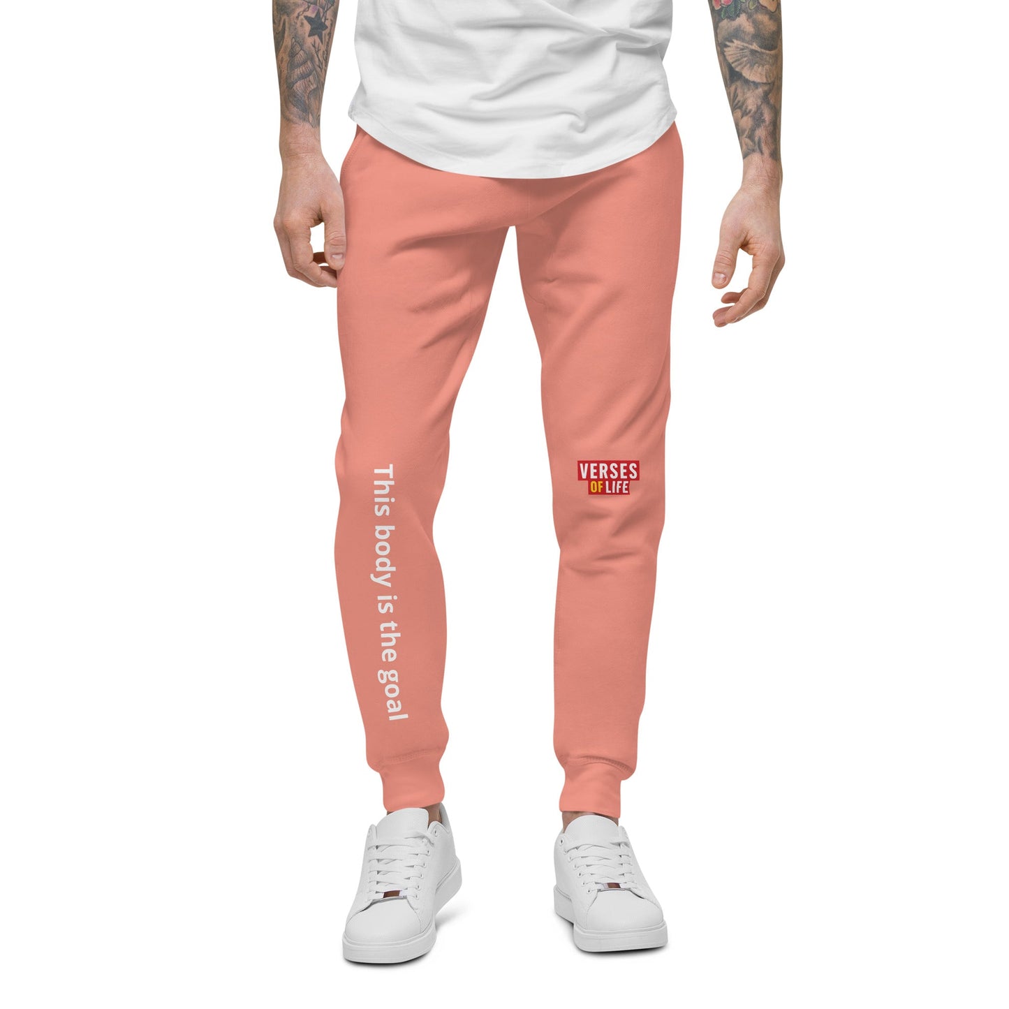 Verses of Life Fleece Sweatpants – “This Body Is the Goal” (Dark Color Edition) - S, Dusty Rose image
