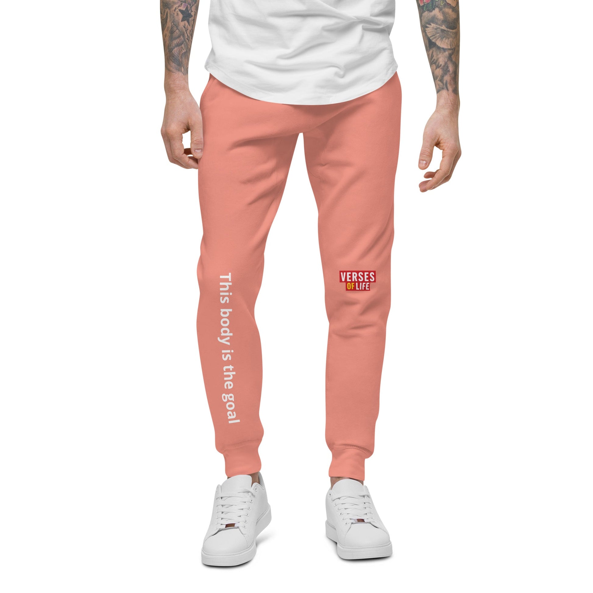 Verses of Life Fleece Sweatpants – “This Body Is the Goal” (Dark Color Edition) - S, Dusty Rose image