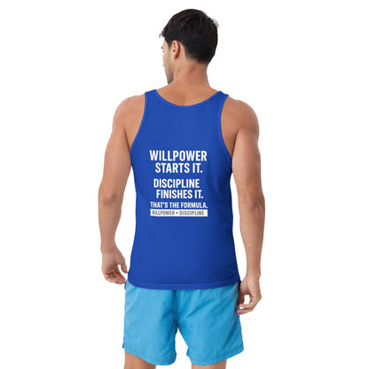 Verses of Life Classic Unisex Tank – “Willpower Starts It. Discipline Finishes It. That’s the Formula.” (Dark Color Edition) - XL, True Royal image