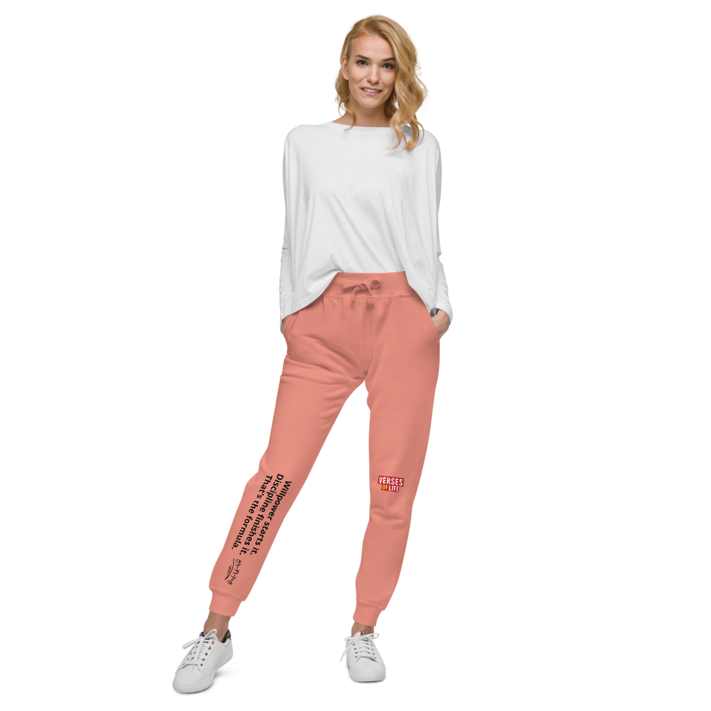 Verses of Life Fleece Sweatpants – “Willpower Starts It. Discipline Finishes It.” Light Edition image 5