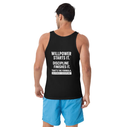 Verses of Life Classic Unisex Tank – “Willpower Starts It. Discipline Finishes It. That’s the Formula.” (Dark Color Edition) - XL, Black image