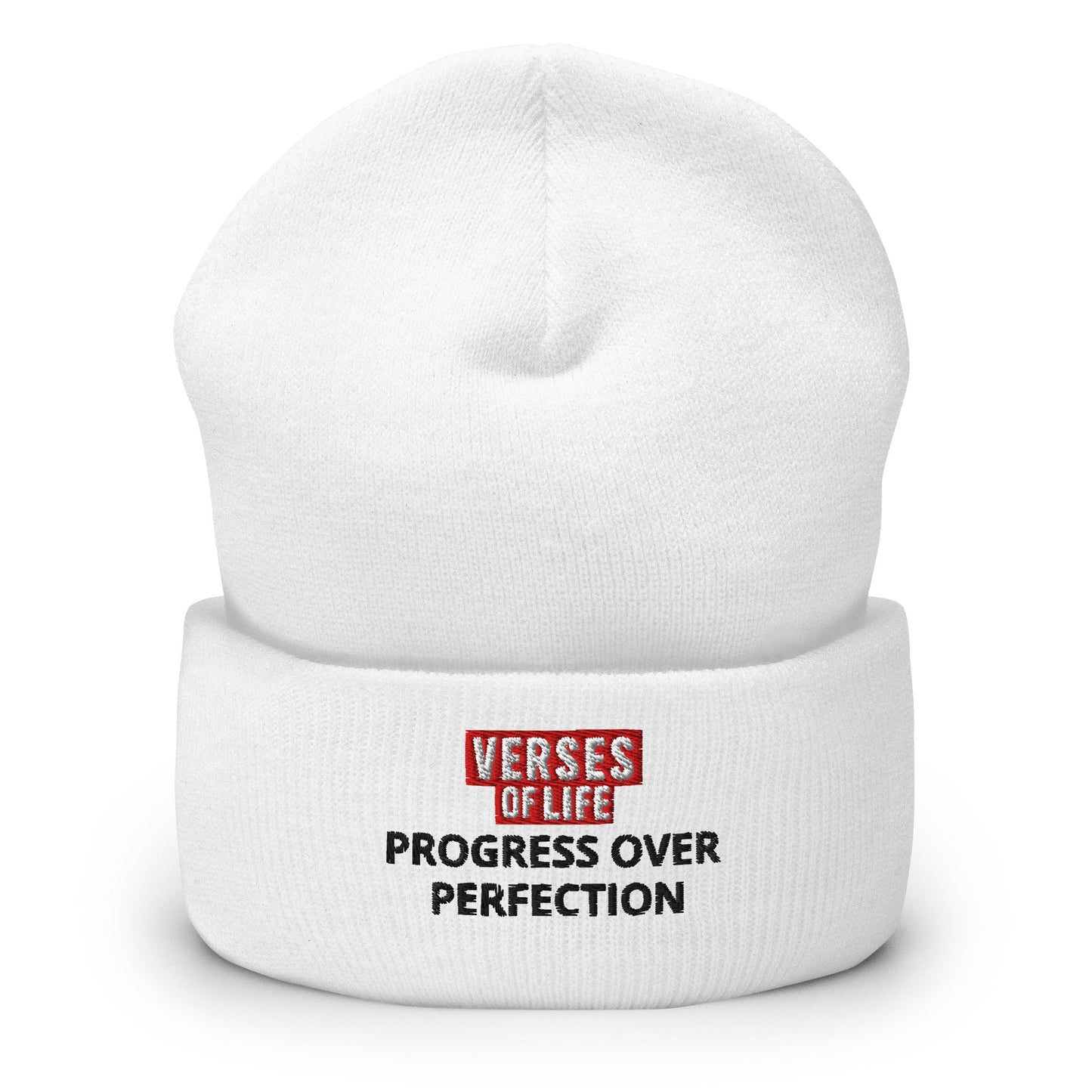 Verses of Life Cuffed Beanie – “Progress Over Perfection” (Light Color Edition) image 1