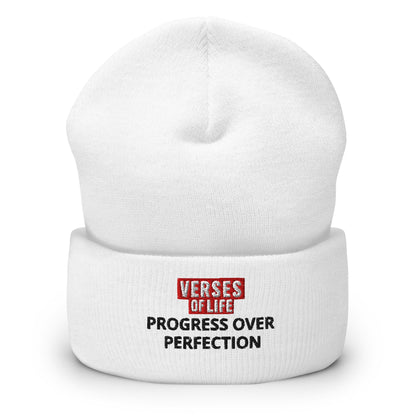 Verses of Life Cuffed Beanie – “Progress Over Perfection” (Light Color Edition) image 1
