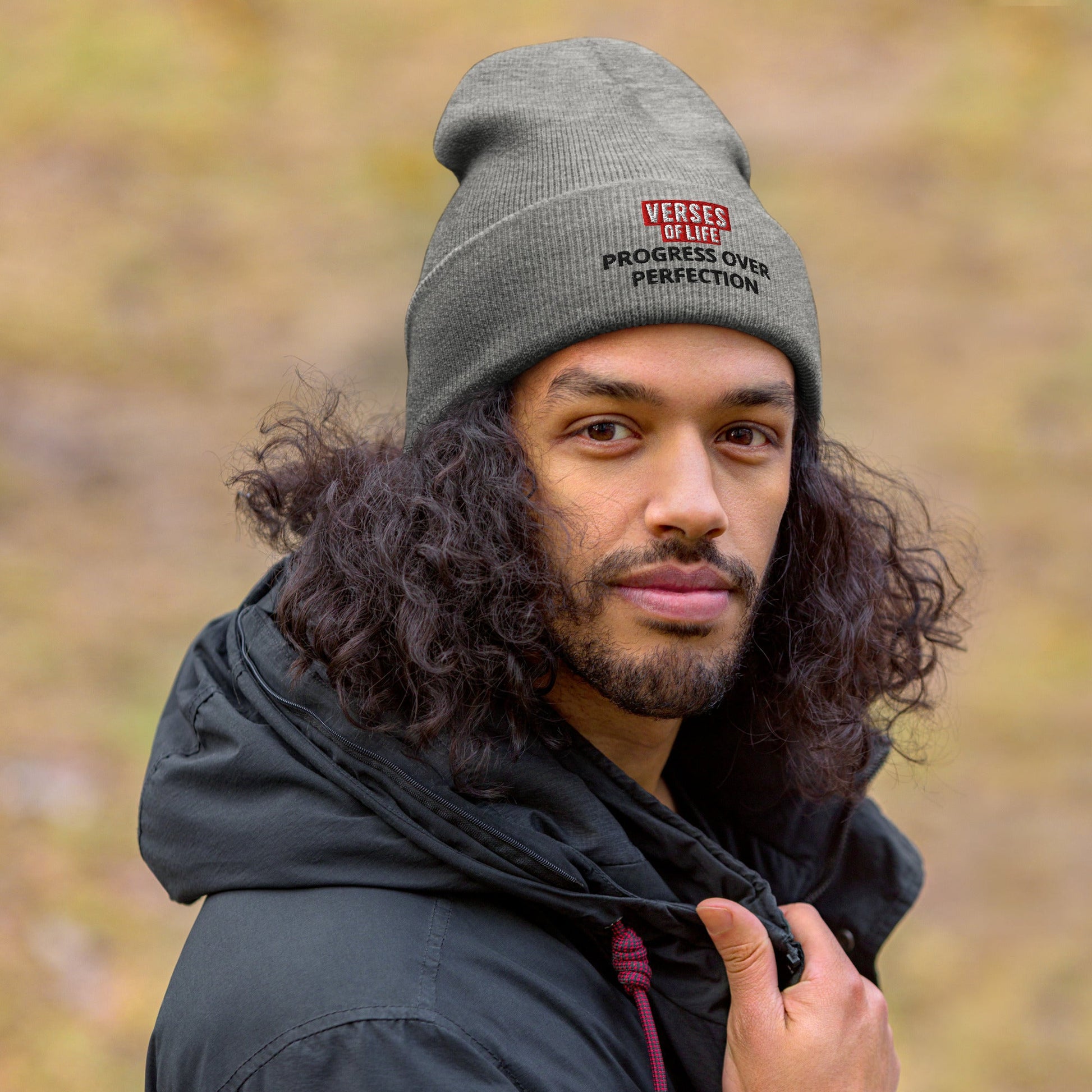 Verses of Life Cuffed Beanie – “Progress Over Perfection” (Light Color Edition) image 4