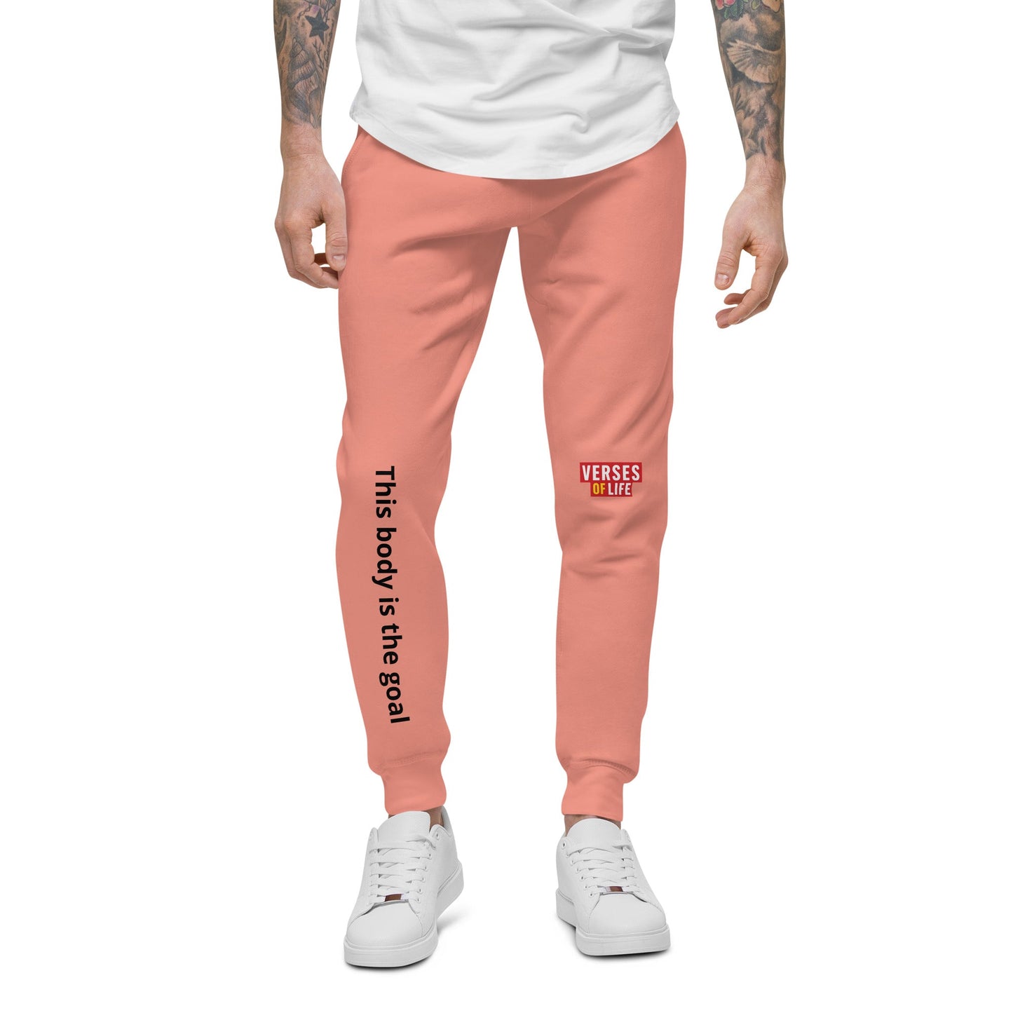 Verses of Life Fleece Sweatpants – “This Body Is the Goal” (Light Color Edition) - S, Dusty Rose image
