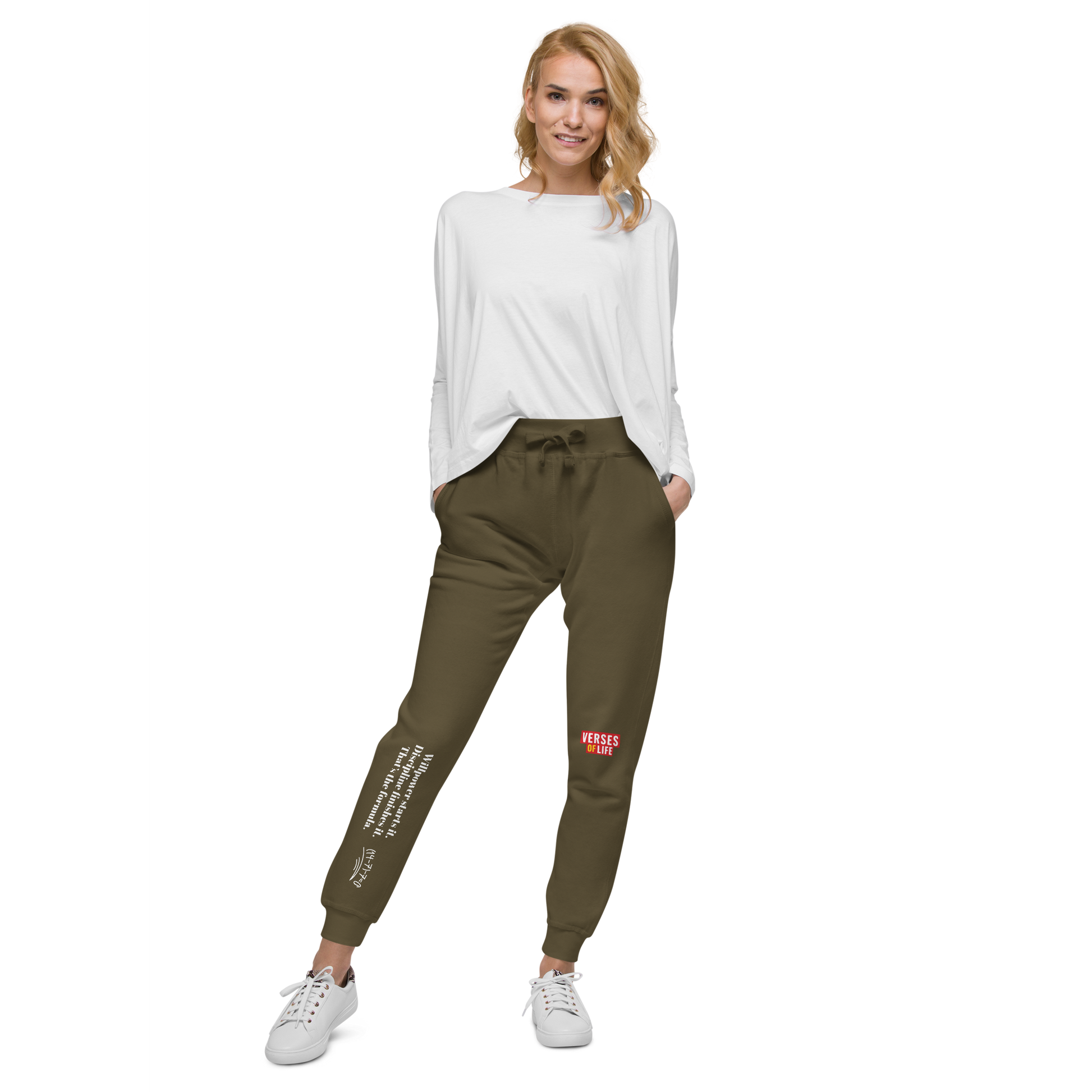 Verses of Life Fleece Sweatpants – “Willpower Starts It. Discipline Finishes It.” Dark Edition image 14