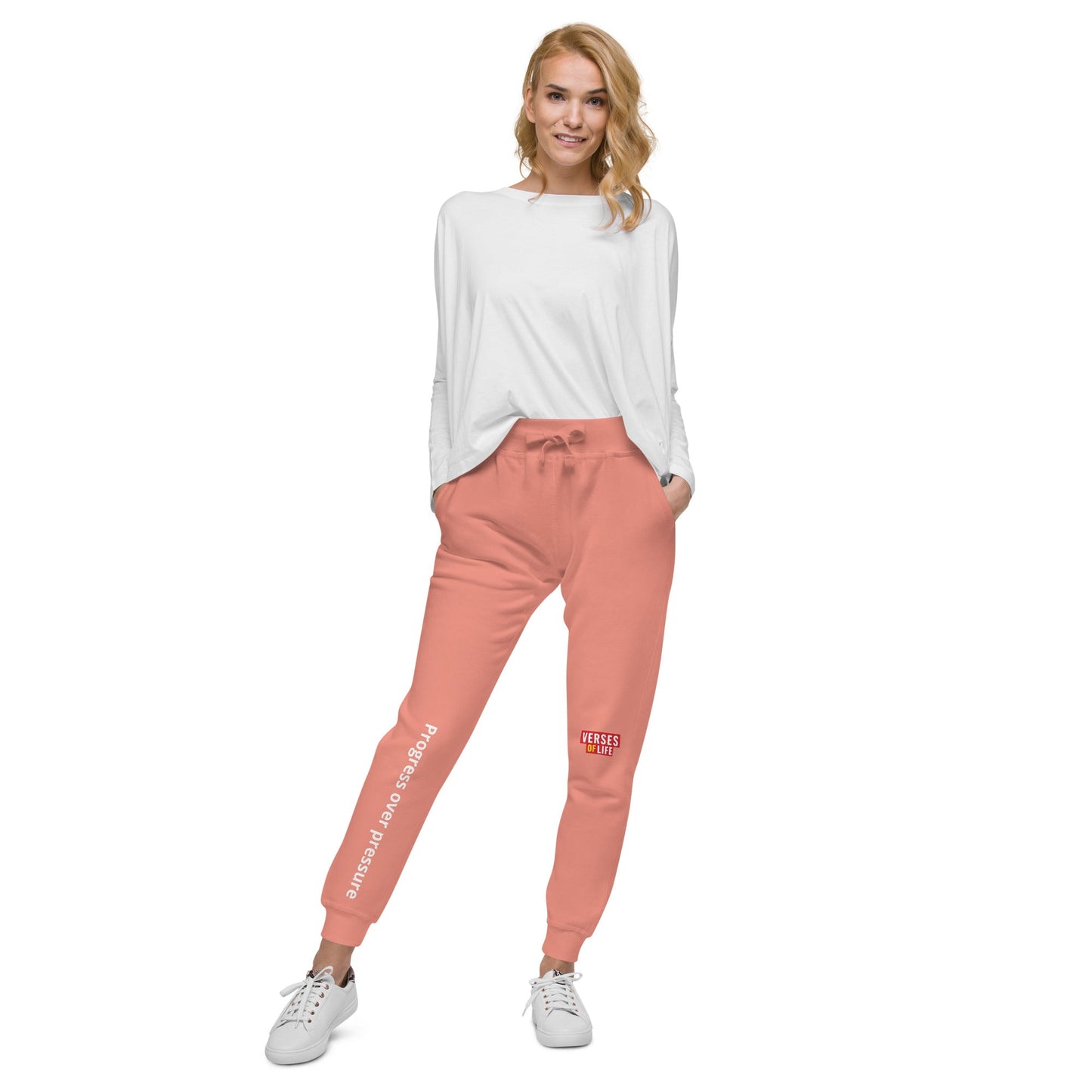 Verses of Life Fleece Sweatpants – “Progress Over Pressure” (Dark Color Edition) - Dusty Rose, XL image