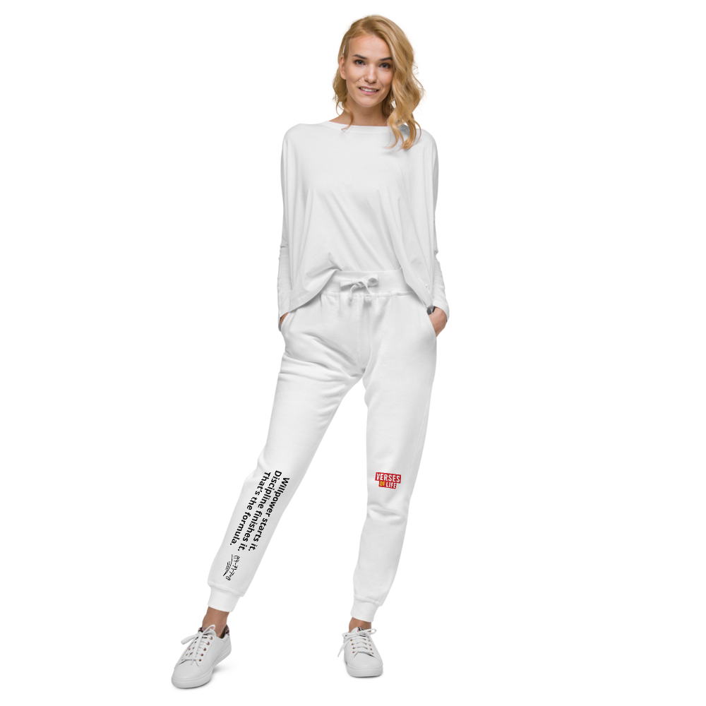 Verses of Life Fleece Sweatpants – “Willpower Starts It. Discipline Finishes It.” Light Edition image 8