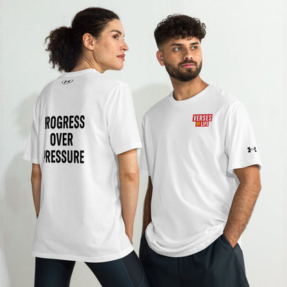 Verses of Life x Under ArmourⓇ Athletic T-Shirt – “Progress over pressure” (Light Color Edition) - White, L image