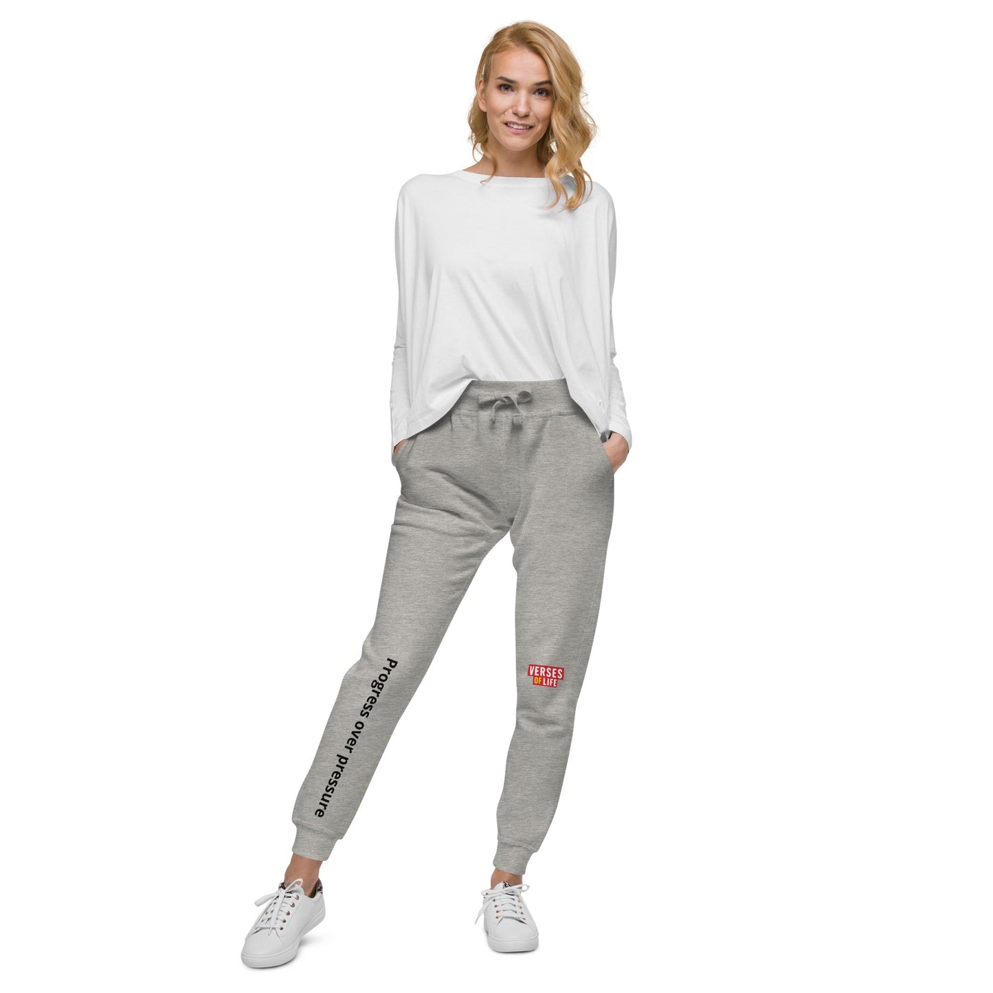 Verses of Life Fleece Sweatpants – “Progress Over Pressure” (Light Color Edition) - XS, Carbon Grey image