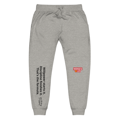 Verses of Life Fleece Sweatpants – “Willpower Starts It. Discipline Finishes It.” Light Edition image 3