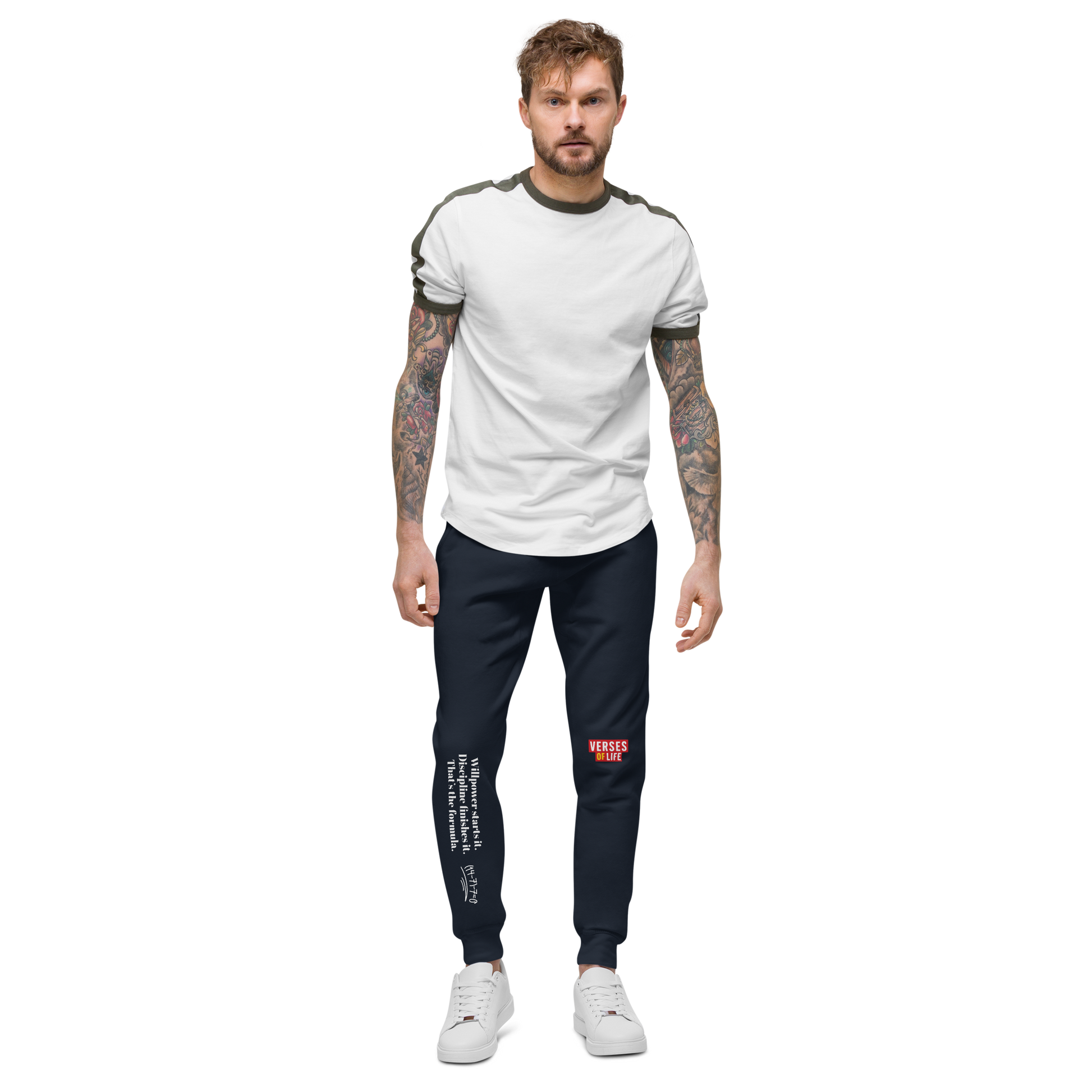 Verses of Life Fleece Sweatpants – “Willpower Starts It. Discipline Finishes It.” Dark Edition image 16