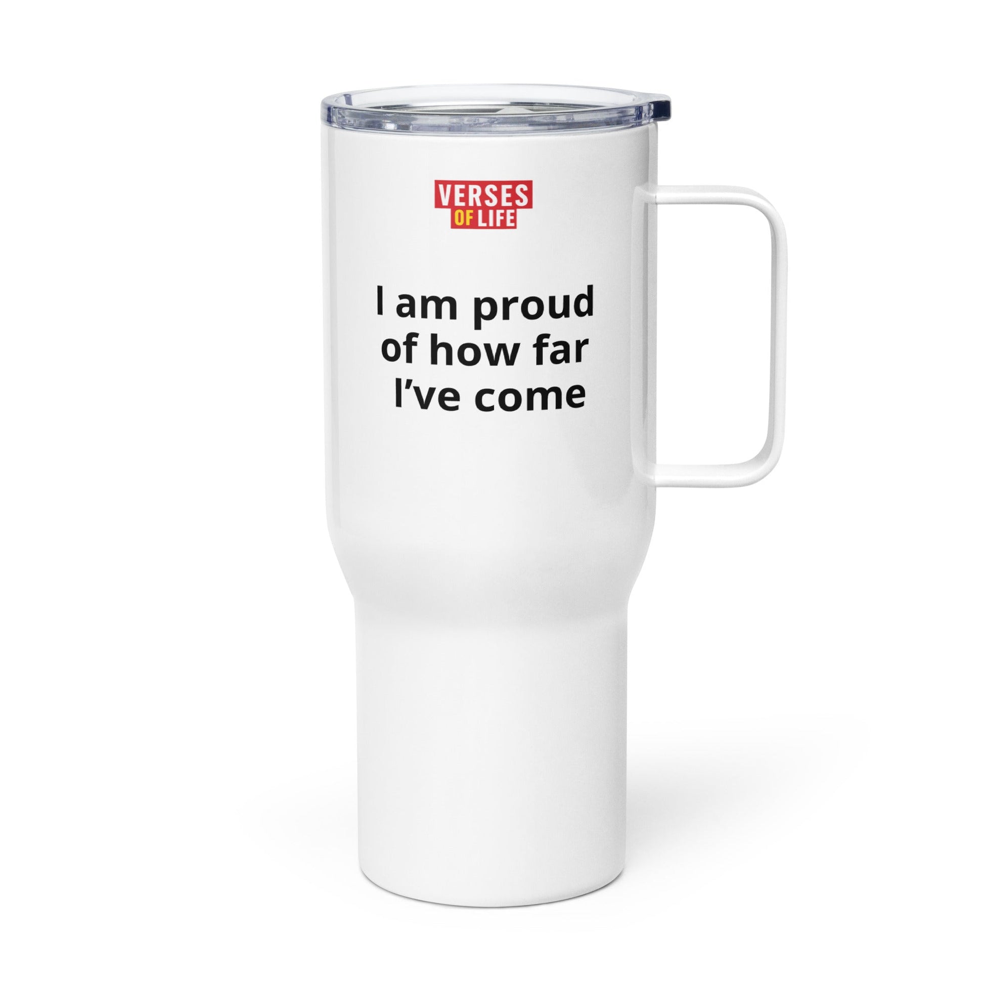 Verses of Life Travel Mug – “I Am Proud of How Far I’ve Come” image 1