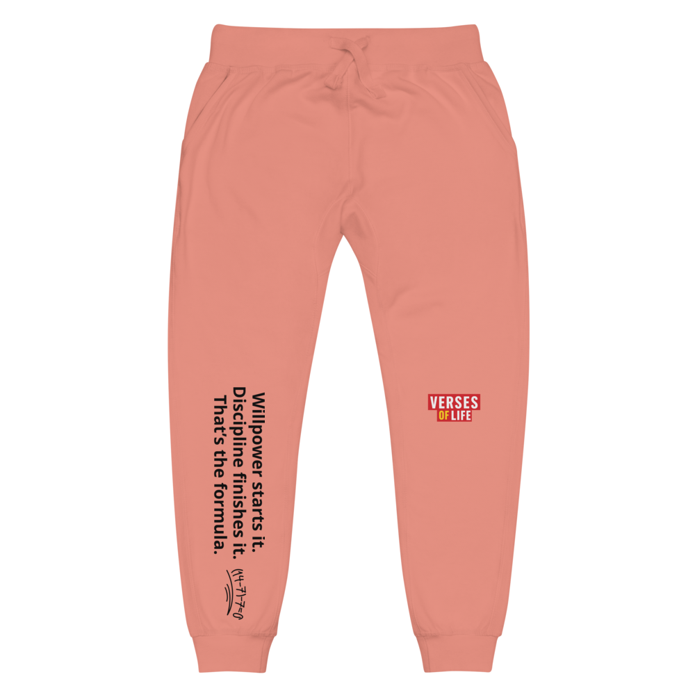 Verses of Life Fleece Sweatpants – “Willpower Starts It. Discipline Finishes It.” Light Edition image 6