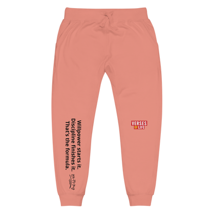 Verses of Life Fleece Sweatpants – “Willpower Starts It. Discipline Finishes It.” Light Edition image 6