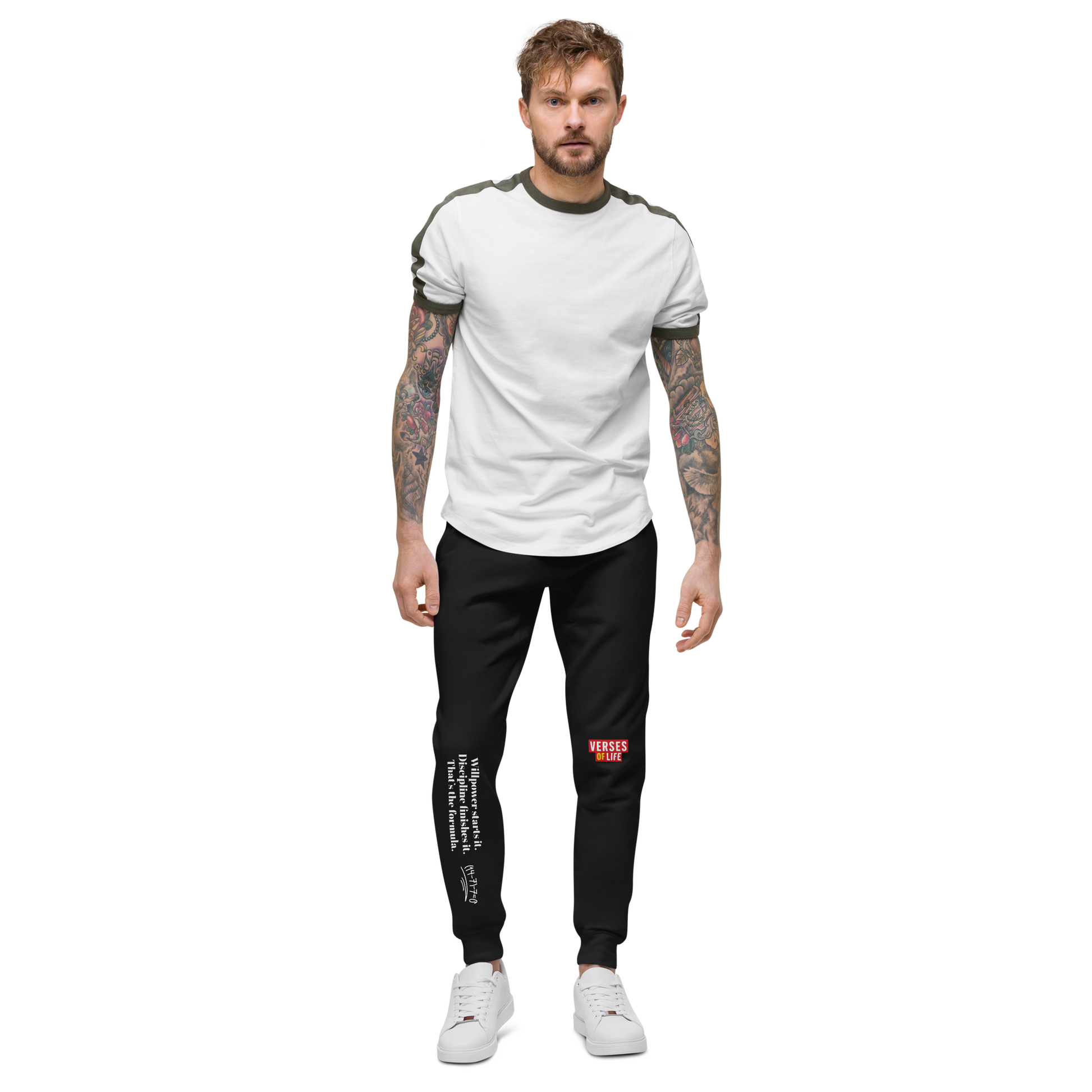 Verses of Life Fleece Sweatpants – “Willpower Starts It. Discipline Finishes It.” Dark Edition image 0