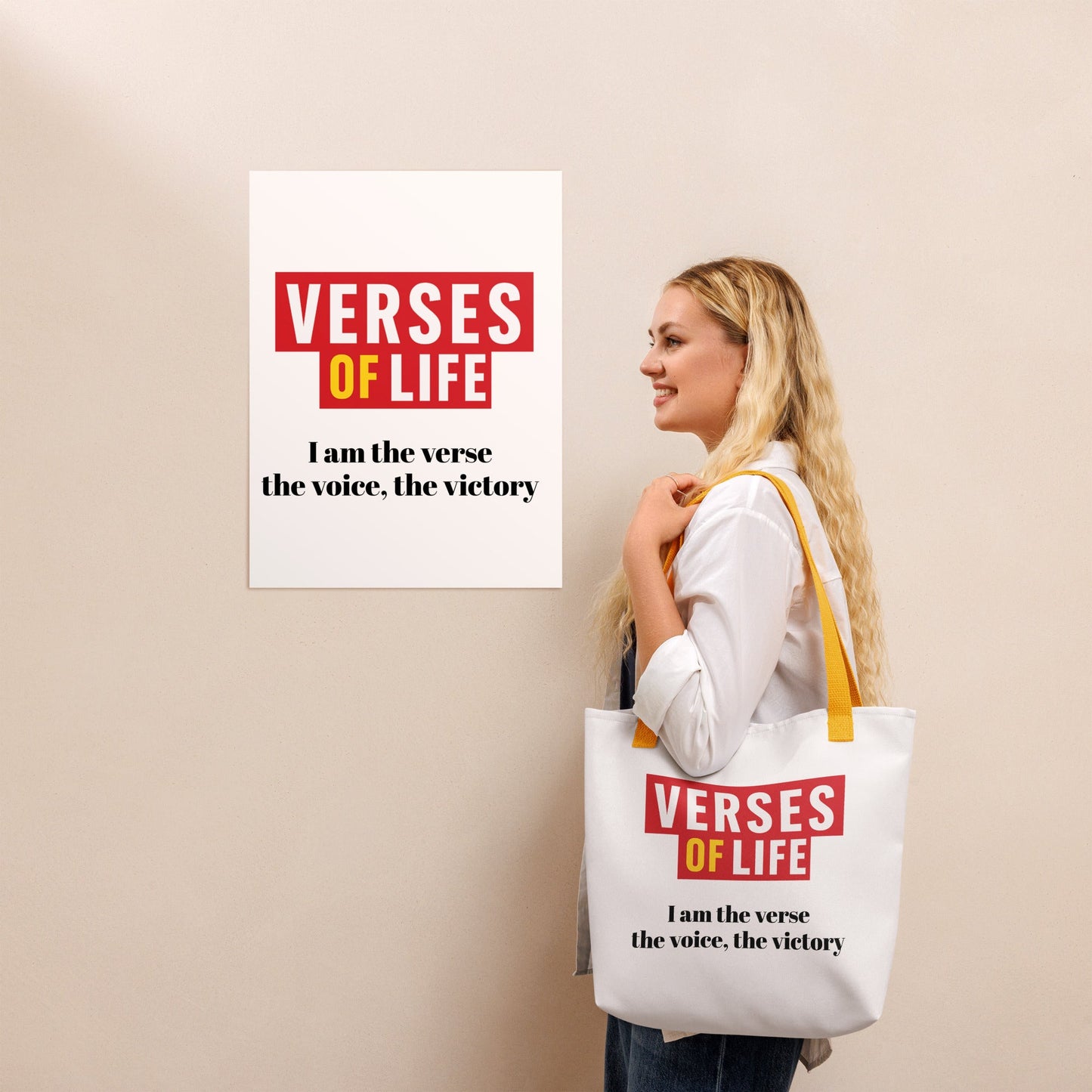 Verses of Life Tote – “I Am the Verse, the Voice, the Victory” - Yellow image