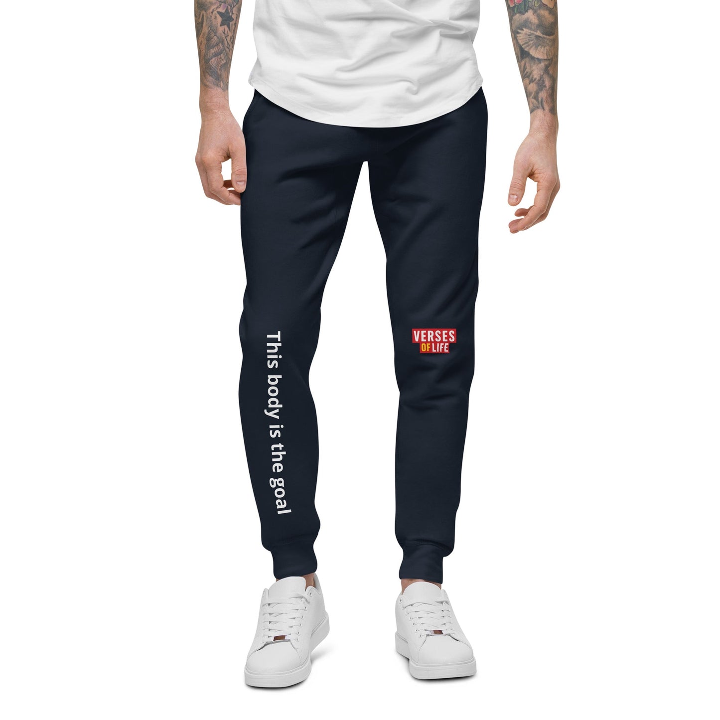 Verses of Life Fleece Sweatpants – “This Body Is the Goal” (Dark Color Edition) - S, Navy Blazer image