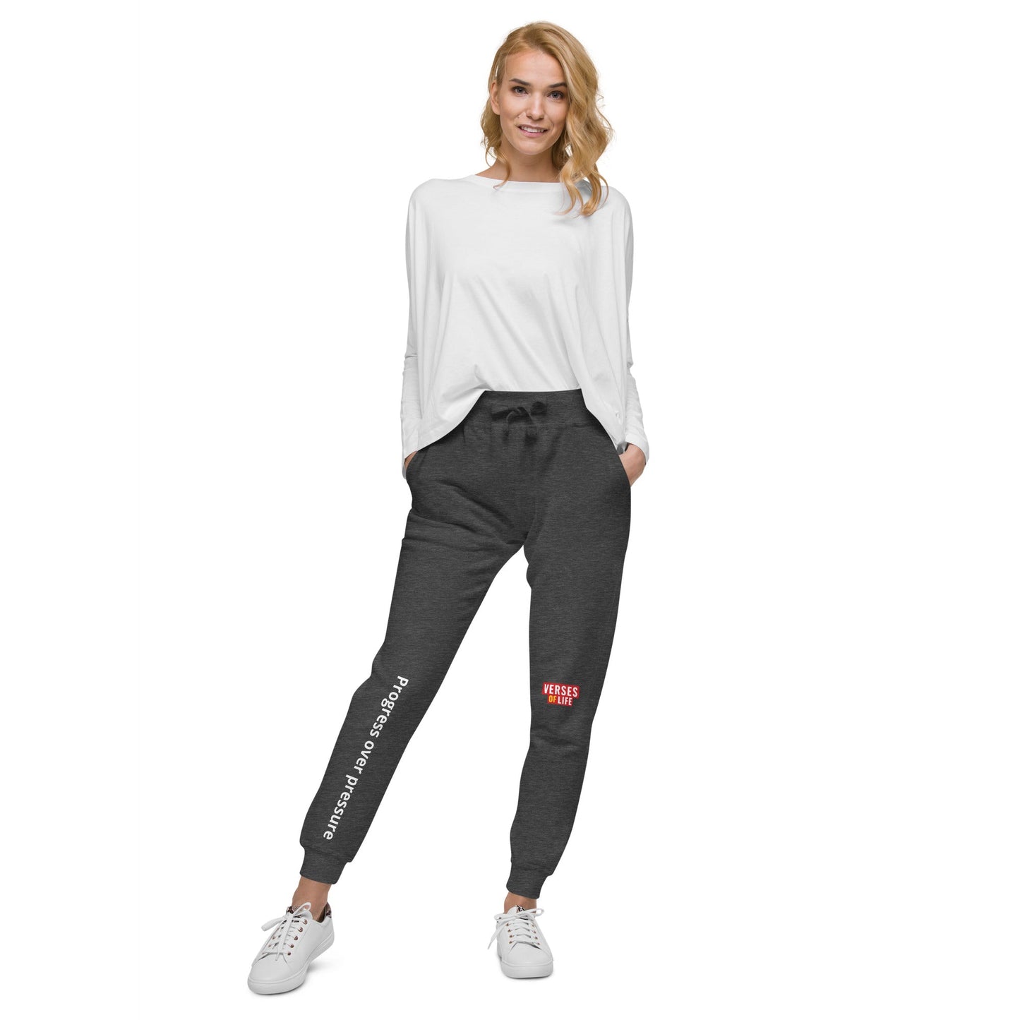 Verses of Life Fleece Sweatpants – “Progress Over Pressure” (Dark Color Edition) - Charcoal Heather, 2XL image