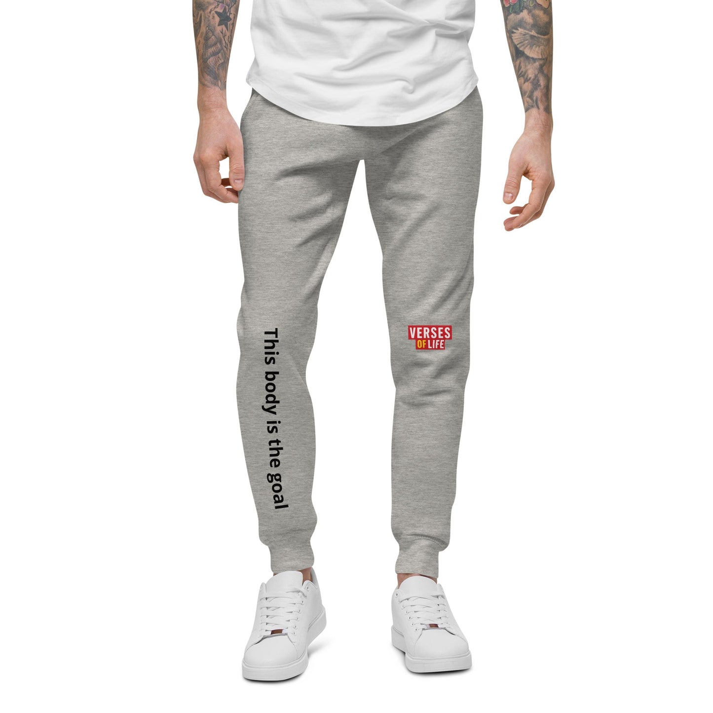 Verses of Life Fleece Sweatpants – “This Body Is the Goal” (Light Color Edition) - XS, Carbon Grey image