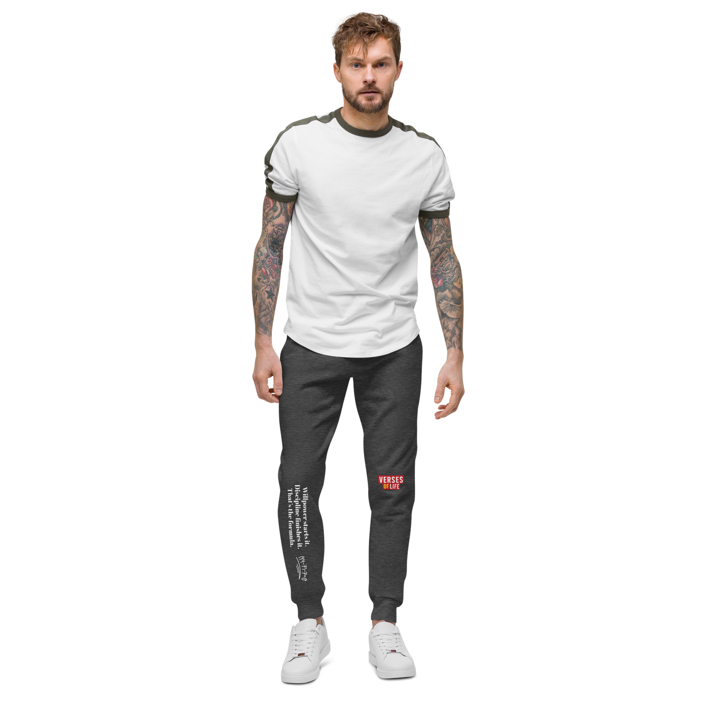 Verses of Life Fleece Sweatpants – “Willpower Starts It. Discipline Finishes It.” Dark Edition image 4