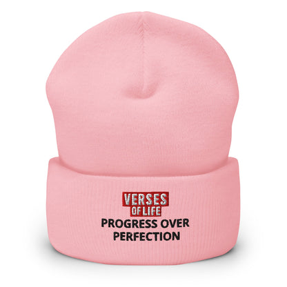 Verses of Life Cuffed Beanie – “Progress Over Perfection” (Light Color Edition) image 7
