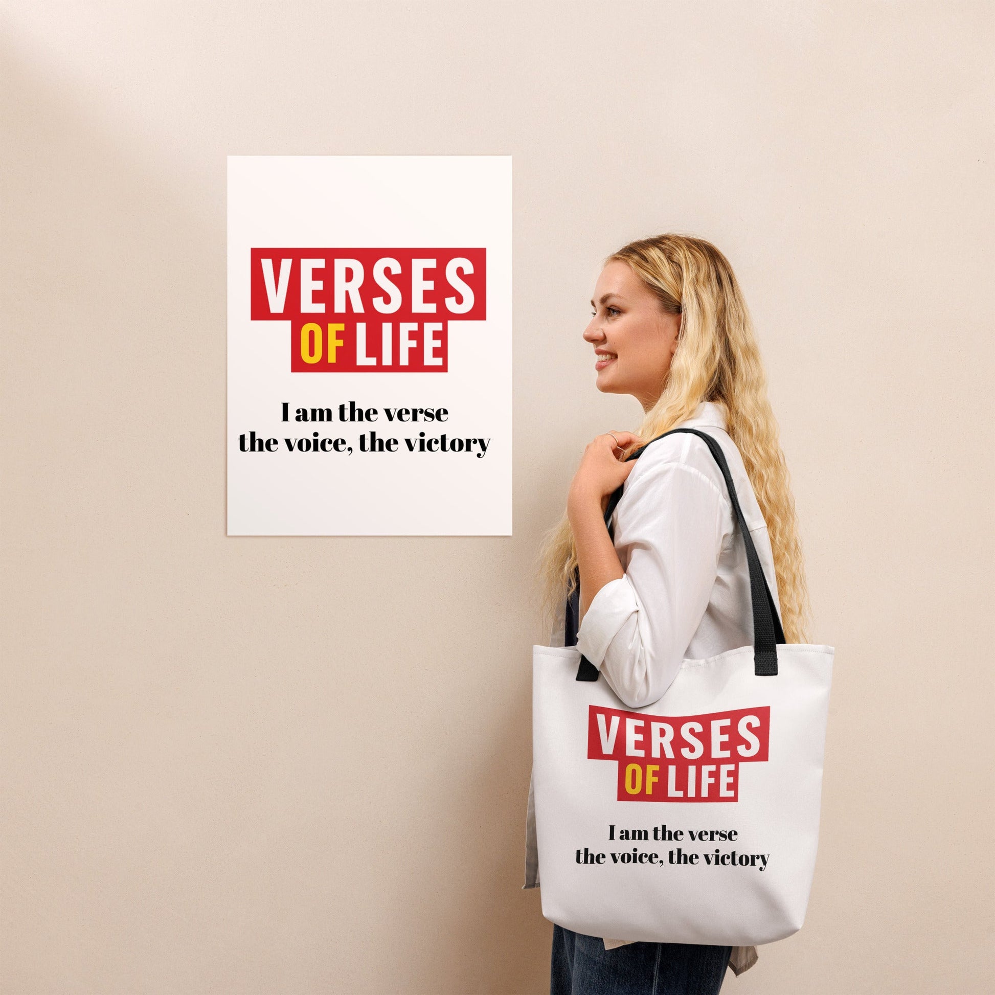 Verses of Life Tote – “I Am the Verse, the Voice, the Victory” - Black image
