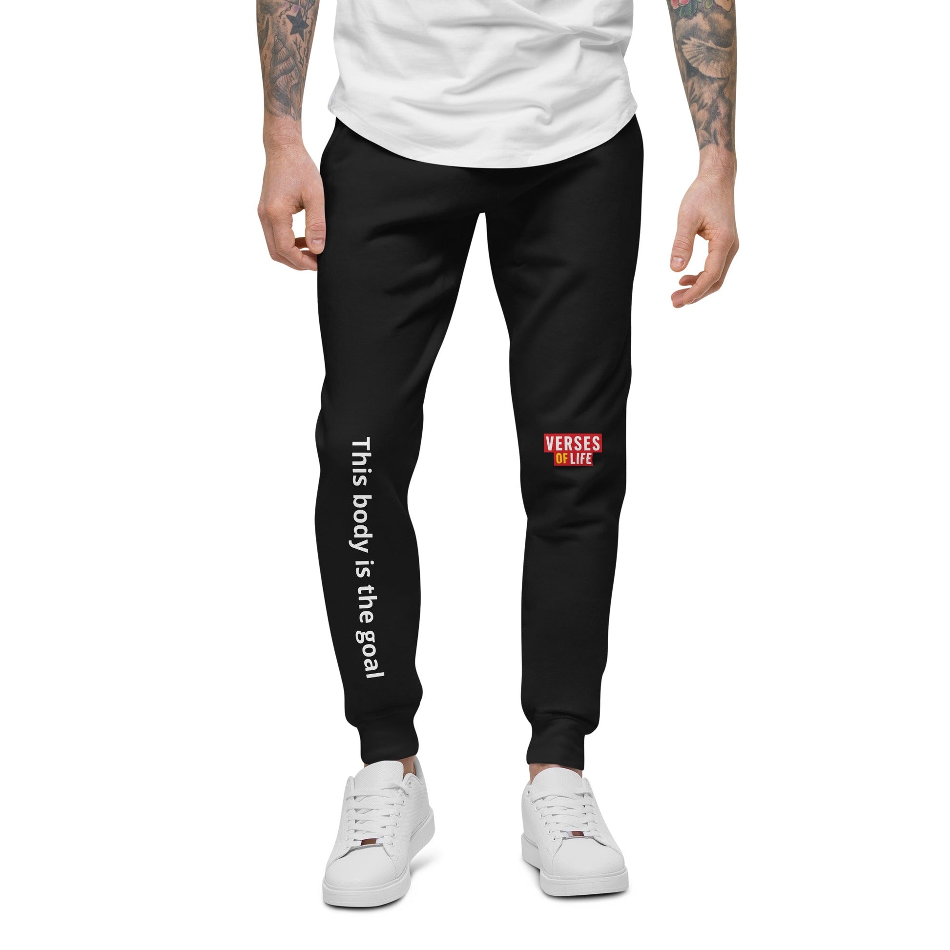 Verses of Life Fleece Sweatpants – “This Body Is the Goal” (Dark Color Edition) - L, Black image