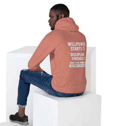 Unisex Hoodie Men’s athletic apparel    "Willpower starts it. Discipline finishes it. That’s the formula." DARK - XL, Dusty Rose image