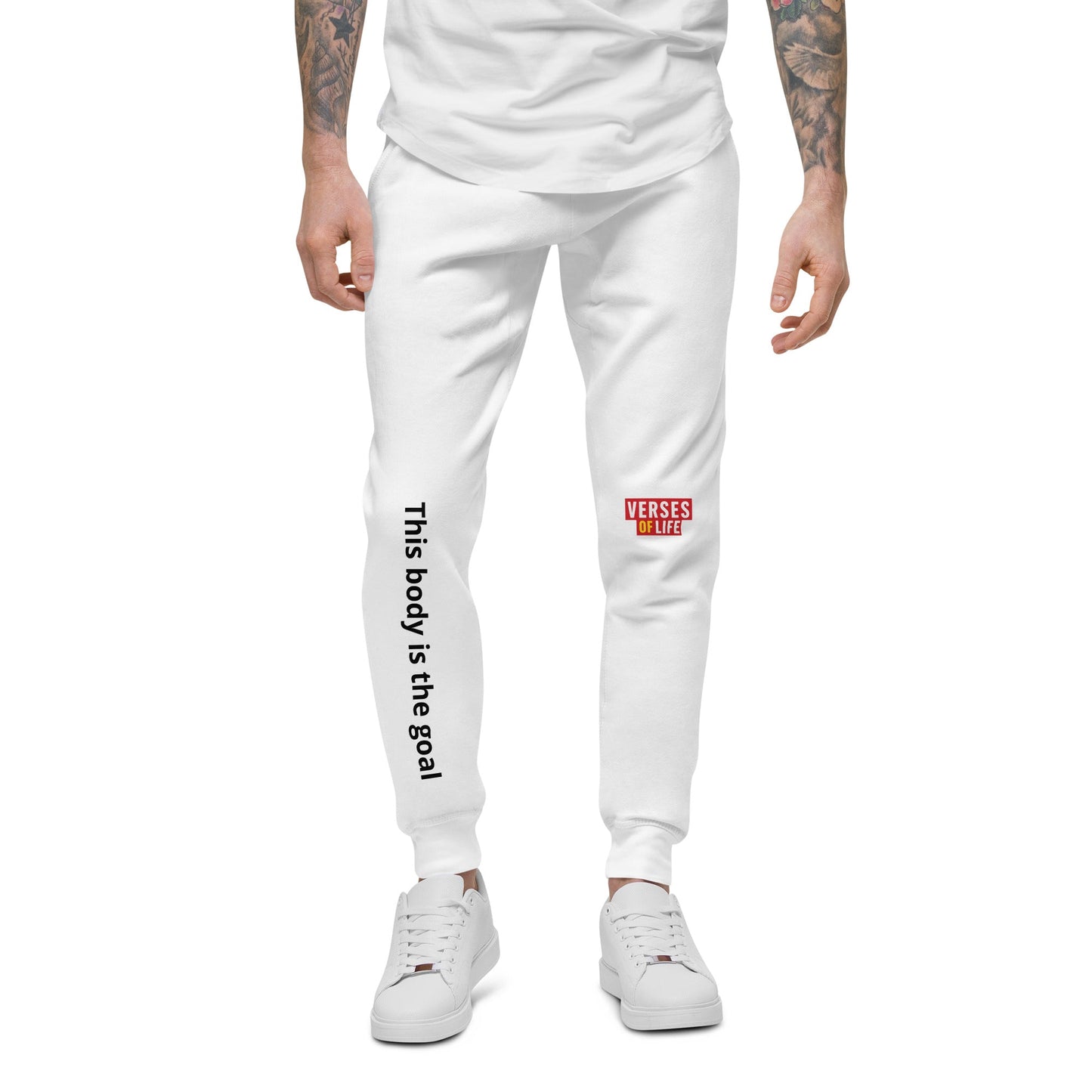Verses of Life Fleece Sweatpants – “This Body Is the Goal” (Light Color Edition) - M, White image