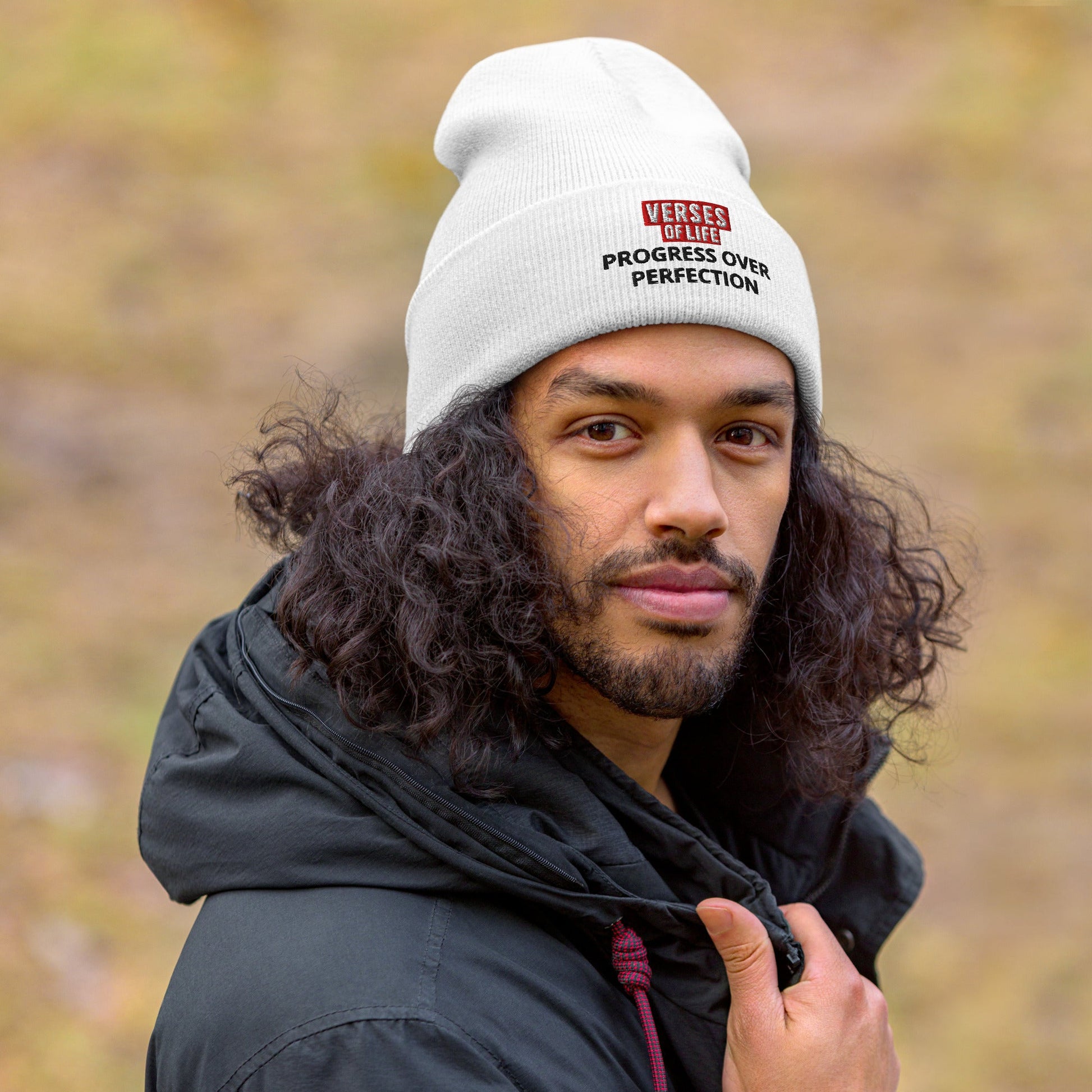 Verses of Life Cuffed Beanie – “Progress Over Perfection” (Light Color Edition) image 0