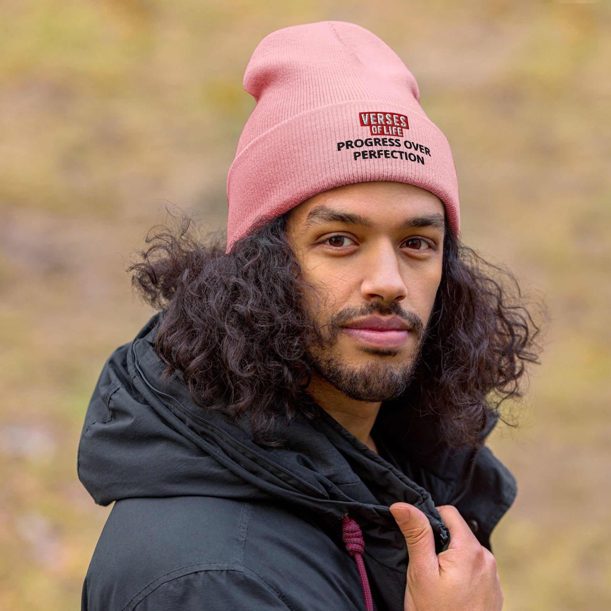 Verses of Life Cuffed Beanie – “Progress Over Perfection” (Light Color Edition) image 6