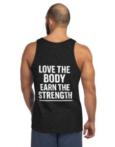 Verses of Life Classic Tank – “Love the Body, Earn the Strength” (Dark Color Edition)