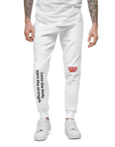 Verses of Life Fleece Sweatpants – “Love the Body, Earn the Strength” (Light Color Edition)